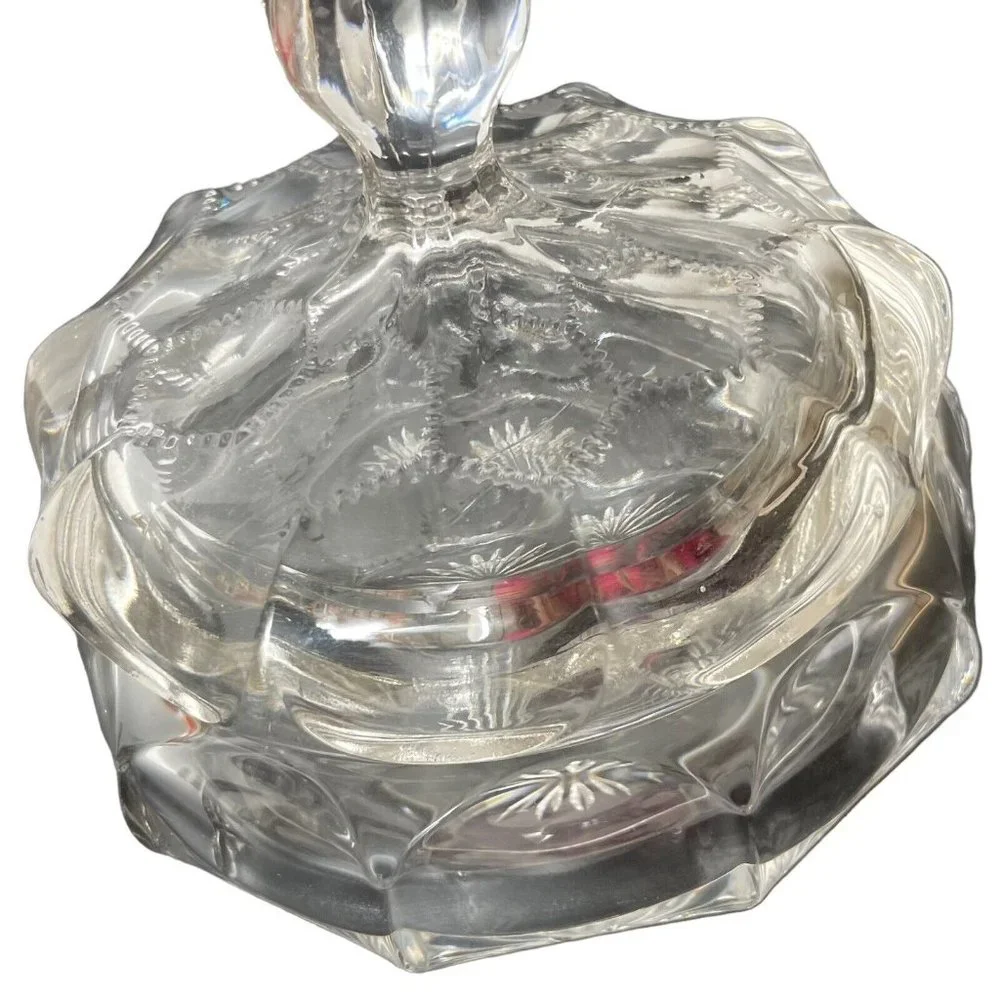 Vintage 1940's Honey Cone pattern Covered Vanity Jar Clear glass